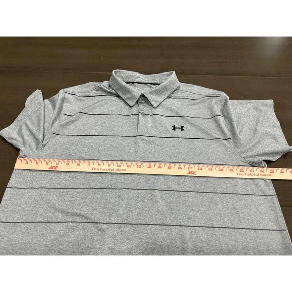 Under Armour Mens 2XL Gray Striped HeatGear Performance Golf Polo Shirt Loose - Picture 5 of 6